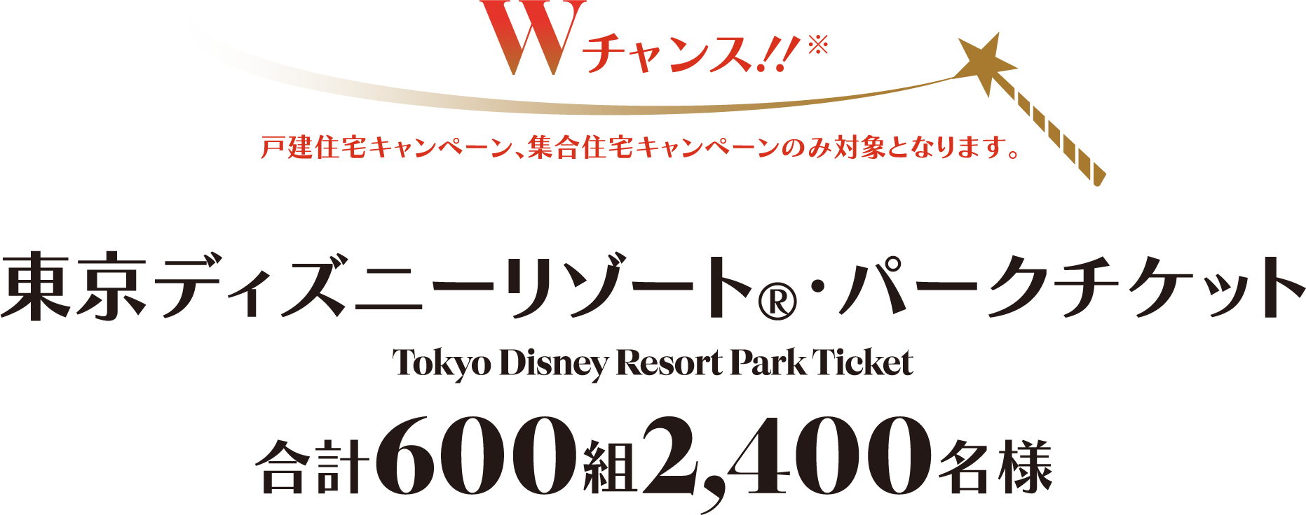 Wチャンス！！ 戸建住宅キャンペーン、集合住宅キャンペーンのみ対象となります。 東京ディズニーリゾート®?パークチケット Tokyo Disney Resort Park Ticket 合計600組2,400名様