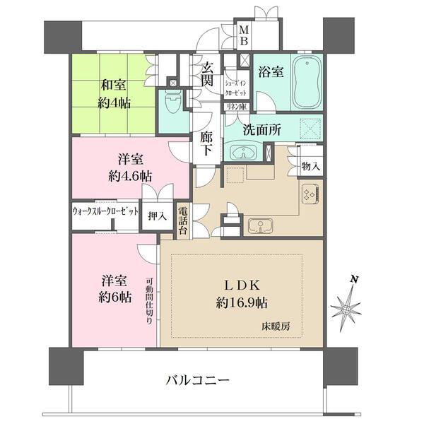 「連ねる」「分ける」空間のアレンジが自在な間取り設計。家事?生活動線にも配慮された住戸です。