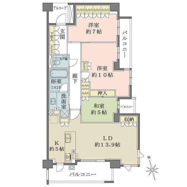 南?東2面3箇所のバルコニー付きで陽(yáng)當(dāng)り?通風(fēng)良好。全居室に収納有。獨(dú)立性が高いアルコーブ付きです。