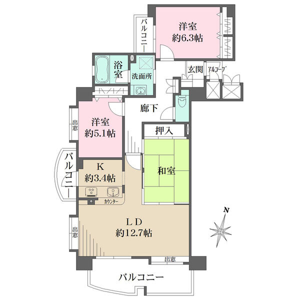 陽當(dāng)り?通風(fēng)良好な、南東?南西角住戸。柱の出っ張りが無いすっきりとした設(shè)計(jì)です。各和洋室に収納有り。