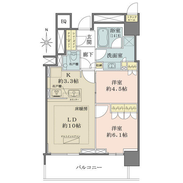 南向き?高層階のため、一日陽が差し込み暖かく、明るいお部屋です。収納も豊富な間取りです。