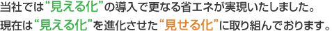 當社では“見える化”の導入で更なる省エネが実現いたしました。現在は“見える化”を進化させた“見せる化”に取り組んでおります。