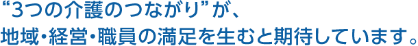 “3つの介護のつながり”が、地域?経営?職員の満足を生むと期待しています。