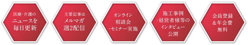 醫療?介護のニュースを毎日更新 / 主要記事はメルマガ週2配信 / オンライン相談會?セミナー実施 / 施工事例?経営者様等のインタビュー公開 / 會員登録＆年會費無料