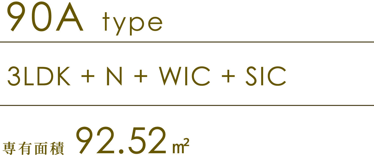 90A type｜3LDK+N+WIC+SIC ｜専有面積 92.52平方メートル｜