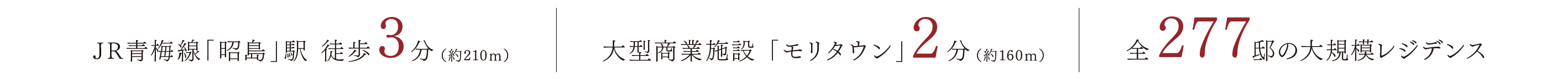 JR青梅線「昭島」駅 徒歩3分（約210ｍ）｜JR青梅線「昭島」駅 徒歩3分（約160ｍ）｜全277邸の大規(guī)模レジデンス