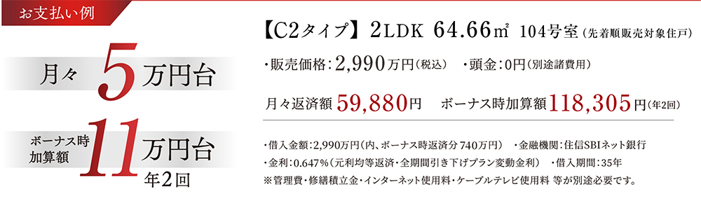 お支払い例【F2タイプ】3LDK、69.60㎡209號室