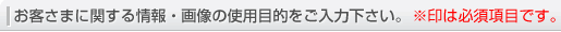 お客さまに関する情報・画像の使用目的をご入力下さい ※印(bィ、o)は必須項目です。