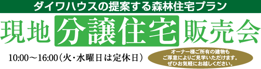 ダイワハウスが推奨する森林住宅プラン　現地分譲住宅販売會　平成25年3月9日（土）～3月31日（日）10：00～16：00（火?水曜日は定休日）