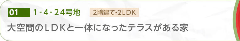 [01] 1-4-24號地　大空間のLDKと一體になったテラスがある家 2階建て?2LDK