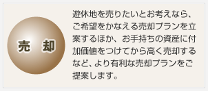 売卻　遊休地を売りたいとお考えなら、ご希望をかなえる売卻プランを立案するほか、お手持ちの資産に付加価値をつけてから高く売卻するなど、より有利な売卻プランをご提案します。