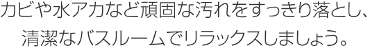 カビや水アカなど頑固な汚れをすっきり落とし、清潔なバスルームでリラックスしましょう。