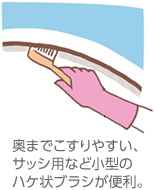 奧までこすりやすい、サッシ用など小型のハケ狀ブラシが便利。
